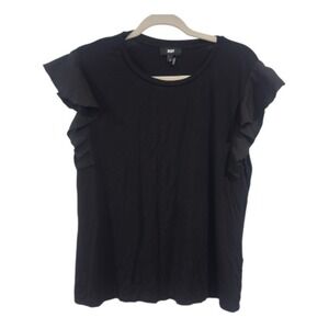 DKNY Black Ruffle Cap Sleeve Crew‎ Neck Top Womens Medium P22240589MS